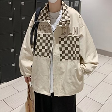 棋盘格立领外套男女ins潮牌嘻哈宽松情侣装百搭休闲夹克JK1965，男装夹克，星座1116A-1（原606A）