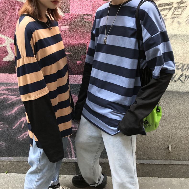 @秋冬款假2件条纹T恤长袖T恤C69/P25不低于39，男装T恤，电商B350