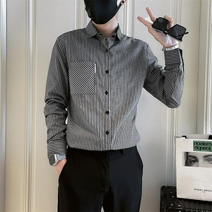 衬衫男士长袖春秋季潮牌休闲条纹衬衣新款秋装上衣CS699-P35图片