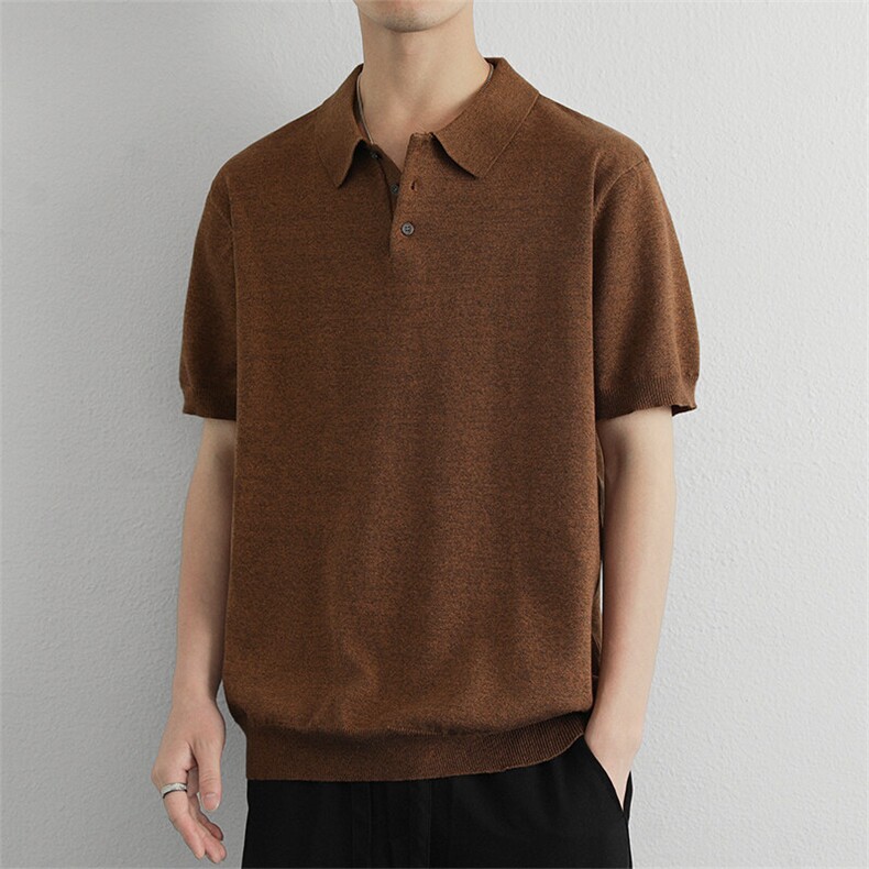 老钱风潮牌花棕色针织衫翻领polo/短袖简约休闲男款,男装Polo衫,星座914