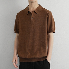 老钱风潮牌花棕色针织衫翻领polo/短袖简约休闲男款，男装Polo衫，星座914
