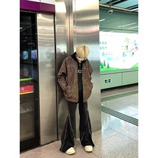 美式复古PU皮夹克男女秋冬季宽松休闲情侣翻领印花外套，男装夹克，四季星座505