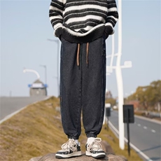 新款束脚牛仔裤男女宽松日系裤子春秋季潮流哈伦裤潮牌N9854-P48，男装牛仔裤，星座1008
