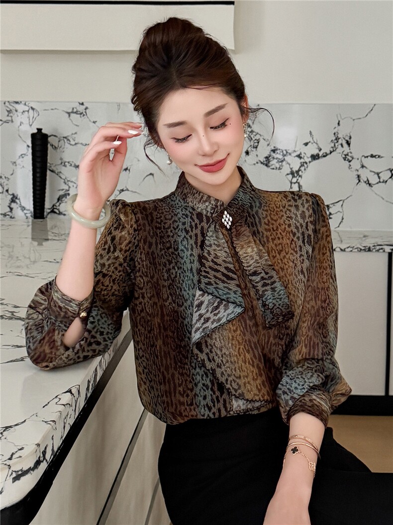 BAO现货2026春季新款时尚气质优雅立领减龄显瘦长袖百搭衬衣,女装衬衫,卡杰菲