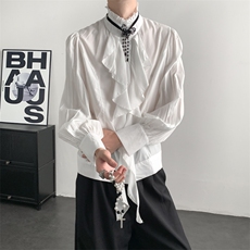 复古宫廷风白色衬衫新中式设计感收腰小众大码法式内搭男女衬衣，男装衬衫，星座909