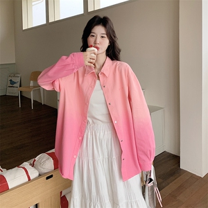 渐变粉色休闲衬衫外套女2025春季新款韩系超好看洋气减龄宽松上衣图片