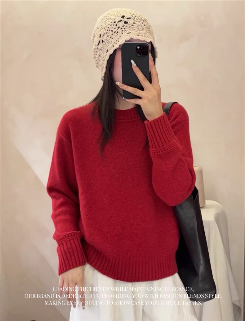 2025年秋季时尚百搭通勤简约休闲圆领套衫，女装针织衫/毛衣，斯尔特羊绒