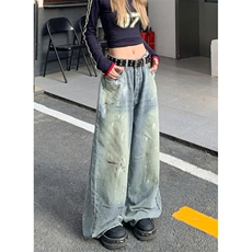 酷拽男女小众泼漆涂鸦牛仔裤女慵懒风街头阔腿拖地裤NK1153，男装牛仔裤，星座1116A（原606A-3）