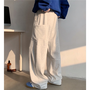 美式重磅解构弯刀裤男秋冬加绒加厚宽松直筒休闲裤 D384 P68图片