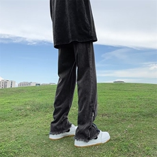 黑灰色毛边牛仔裤男vibe裤子高街美式复古拉链微喇裤GN2803-P45，男装牛仔裤，星座1001-1