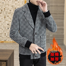 2025新款男士加棉加厚短款西装领修身潮流毛呢外套A39P155控238，男装西服套装，电商B226-2（原B217-2）