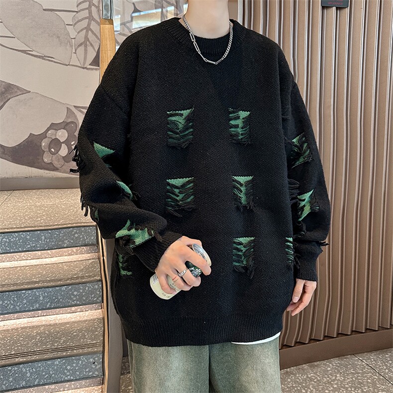 套头毛衣男女秋冬复古慵懒港风设计感小众情侣破洞针织衫Y781-P45,男装针织衫/毛衣,星座1008