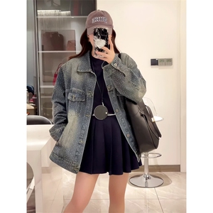 水洗烫钻牛仔外套女春秋新款复古美式韩版宽松休闲气质高级感上衣图片