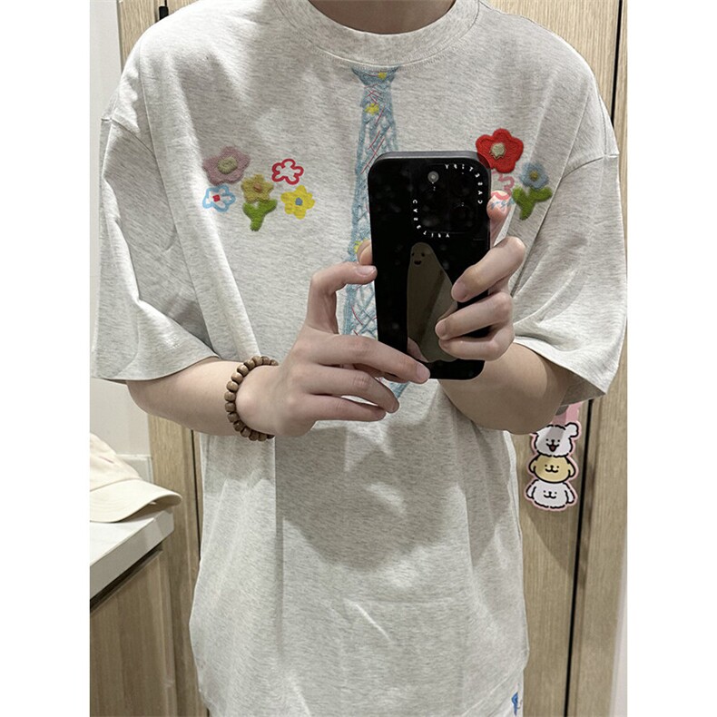 万针全刺绣解构设计260克重磅双纱纯棉高品质美式高街短袖T恤特35,男装T恤,电商A486