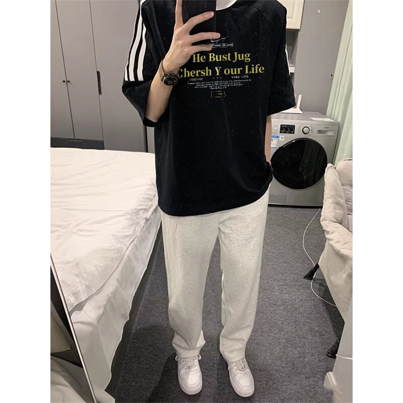 夏季美式高街重磅纯棉三条杠织带撞色男女短袖T恤ZD602-特P30,男装T恤,电商A486-1