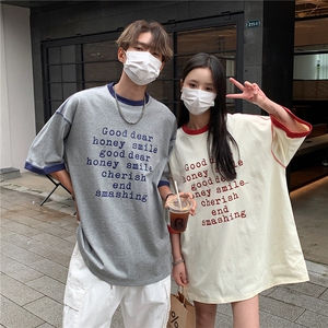 情侣短袖 小众情侣短袖T恤男女宽松重磅体恤上衣G1082 P35图片