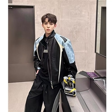 美式潮牌垫肩痞帅街头设计感立领皮衣夹克外套男JK081-P85，男装夹克，星座313A(原308A-2)