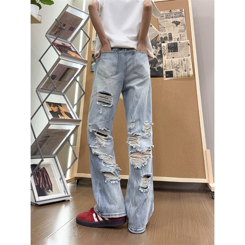 B221 美式ins高街暗黑宽松直筒破洞牛仔裤 LK25480-特P45控78图片
