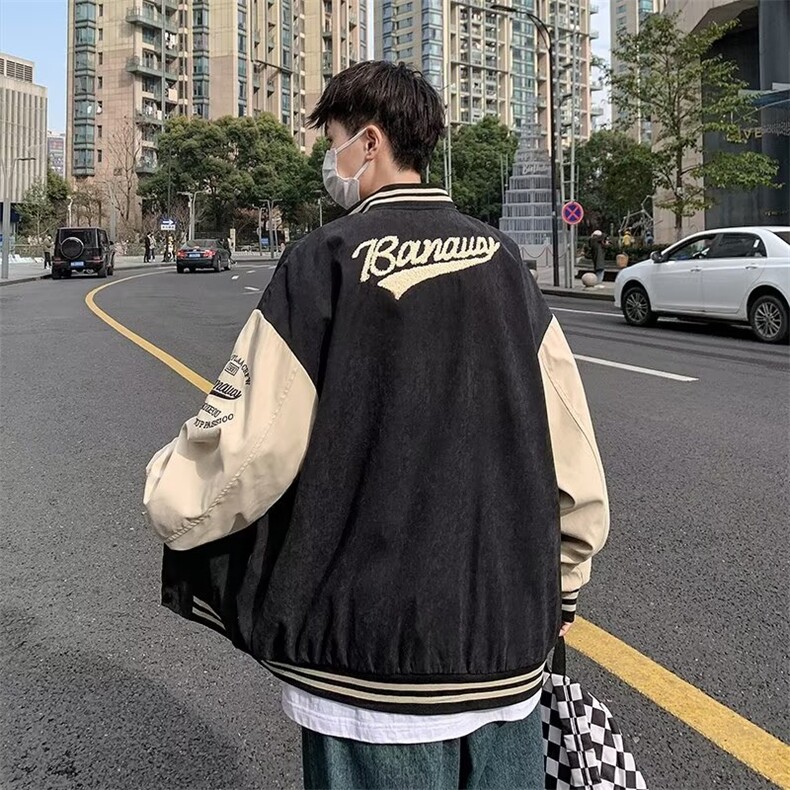棒球服男春秋季潮牌宽松休闲夹克男撞色拼接印花外套JK0045-P60图片