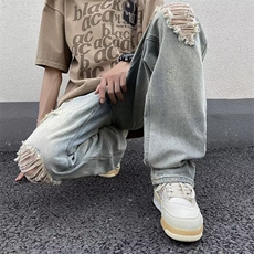 牛仔裤男夏季薄款美式高街vibe风破洞宽松休闲长裤K109-P48，男装牛仔裤，星座1109-3