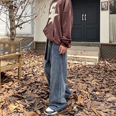 美式vibe宽松牛仔裤男女高街潮牌ins阔腿裤休闲直筒长裤5032-p45，男装牛仔裤，星座1008