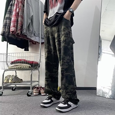 迷彩工装裤男款春季潮牌美式高街直筒纯棉休闲裤子潮流宽松阔腿裤，男装休闲裤，星座1013