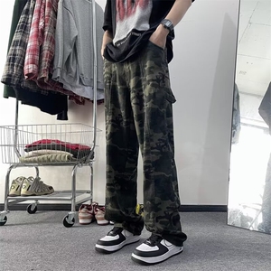 迷彩工装裤男款春季潮牌美式高街直筒纯棉休闲裤子潮流宽松阔腿裤图片