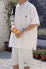 TZ65556/P40华夫格夏季宽松贴标套装男T恤短裤两件套大码港风控78，男装休闲套装，电商A141