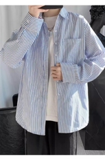 GS013P40纯色长袖条纹衬衫潮男百搭日系韩版宽松春秋衬衣外套，男装衬衫，星座1108-5
