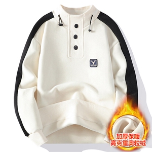男士加绒加厚立领时尚双面绒卫衣冬季新款青少年韩版潮流保暖外套图片