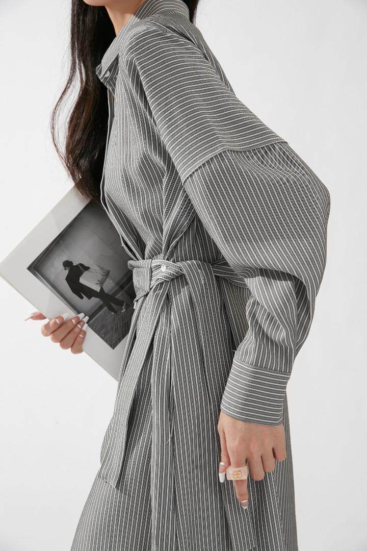 2022秋装现货腰带订扣特色立裁连衣裙，女装连衣裙，SHANGCHUN·W 汪尚春