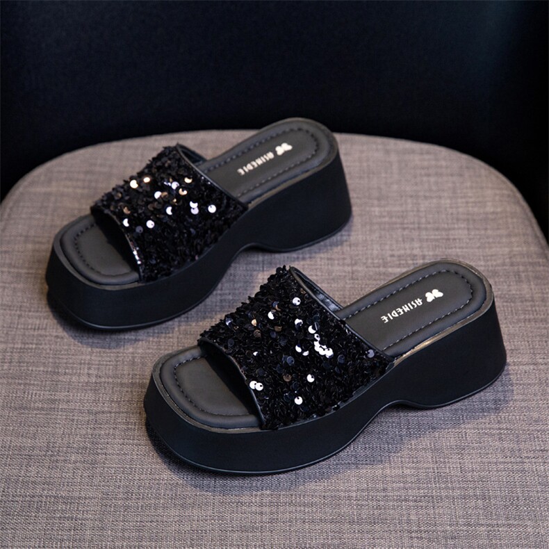 厚底拖鞋女夏季外穿2024新款坡跟百搭沙滩一字拖增高凉拖鞋，女鞋拖鞋，电商A223