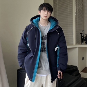 新标90白鸭绒连帽羽绒服时尚百搭拼接宽松休闲外套BL0612-P245图片
