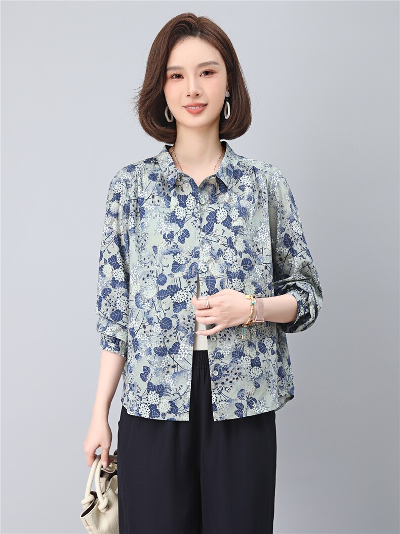 2025年秋季纯棉宽松型印花翻领上衣,女装衬衫,依恋蒂丝
