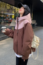 韩版短款撞色冲锋衣羽绒棉服女2025冬季新款加厚显瘦保暖棉衣棉袄，女装羽绒服，辉之琳