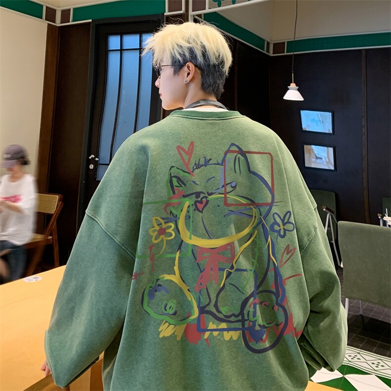 美式潮牌重磅水洗做旧圆领卫衣力推大码男XZ517A-2-Y7740-P58，男装卫衣，星座517A-2