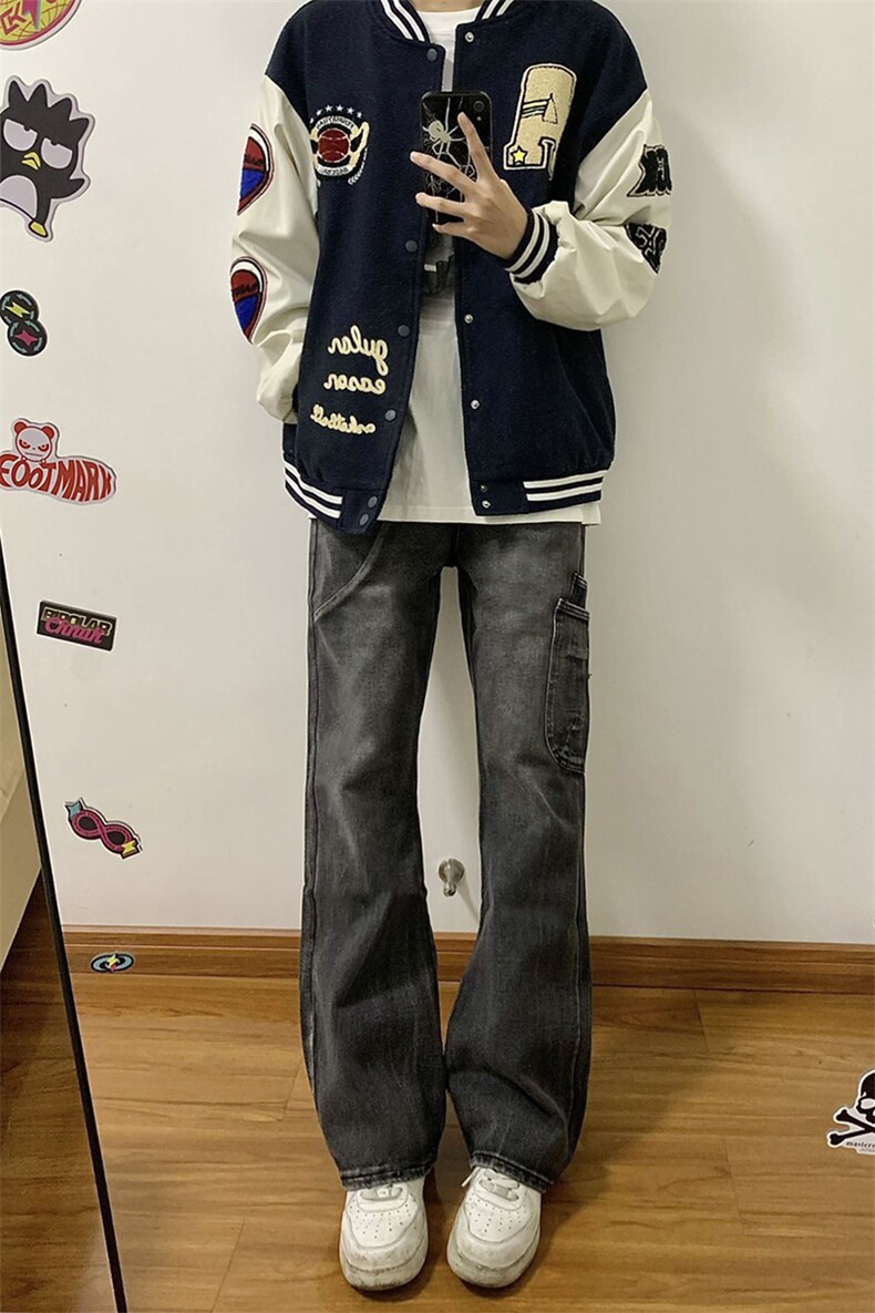 B221美式ins高街暗黑小众铆钉个性拼接牛仔裤LK23141-P65控88,男装牛仔裤,电商B221
