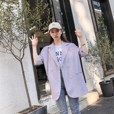 纯色西装秋季2021新款女装中袖腰带修身显瘦外套166-XZ06P85紫色，女装西装，茜茜公主