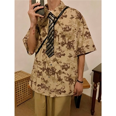 复古衬衫短袖夏季薄款垂坠感开衫短袖A061-EC50281-特p30，男装衬衫，电商A061
