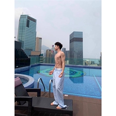 美式假两件条纹男女夏季新款休闲阔腿慵懒风显瘦直筒裤WA30-P42，男装休闲裤，星座208-5