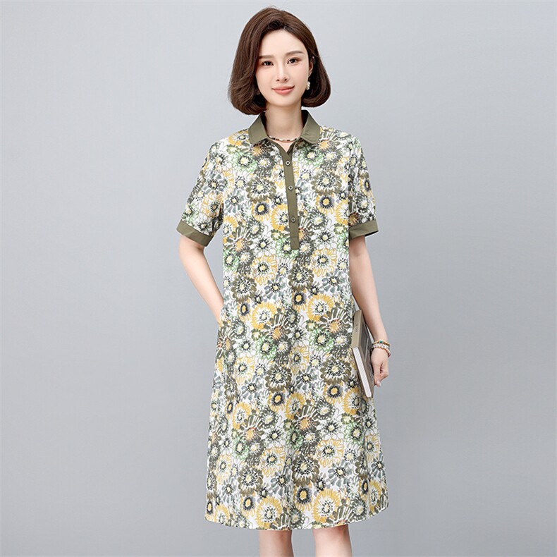 现货2025年夏文艺优雅印花休闲连衣裙,女装连衣裙,依恋蒂丝