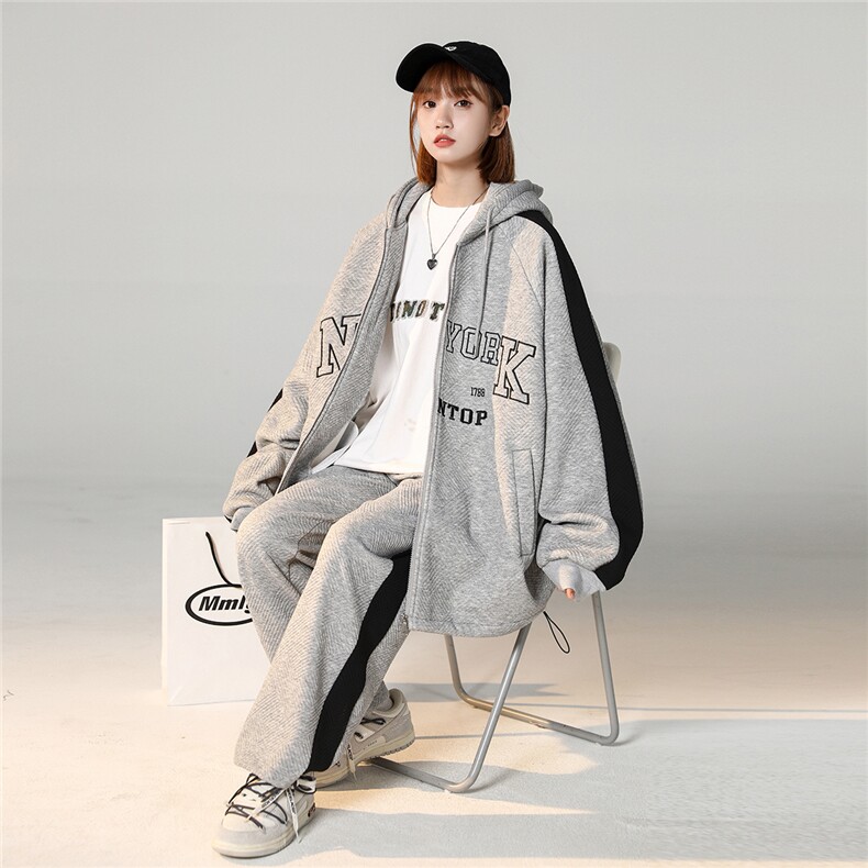 2025春季新款绣花工艺学院风休闲宽松中性卫衣套装TZ25/P138控168，男装休闲套装，电商A148-1