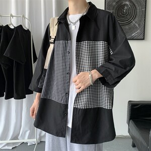 夏季衬衫男短袖休闲港风百搭韩版潮流宽松潮外套A161-2-CT506-P45,男装T恤,电商A161-2