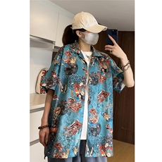 控价59扎染花衬衫水墨印花风衬衫多色宽松短袖衬衫CS891P35，男装衬衫，电商A128