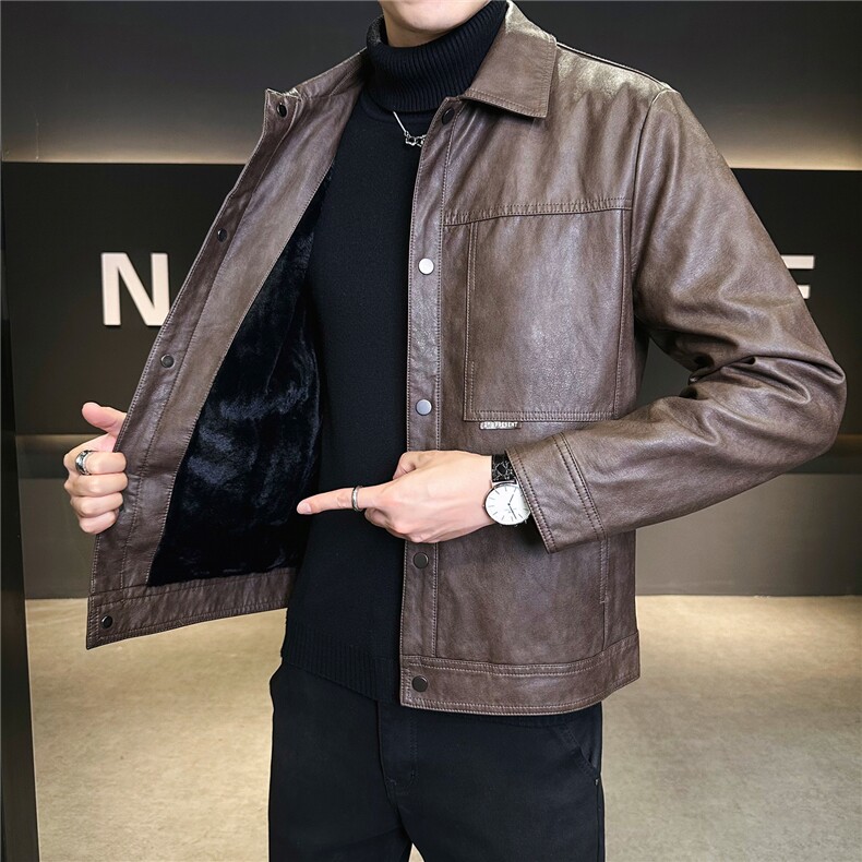 加绒加厚皮衣外套男秋冬季2025新款美式皮夹克A313-1911-P145,男装夹克,电商A313