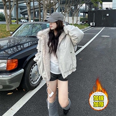 现货高品质美式高街冬季重磅硬挺短款座山雕毛领棉衣男女加厚外套，男装棉衣，电商A486