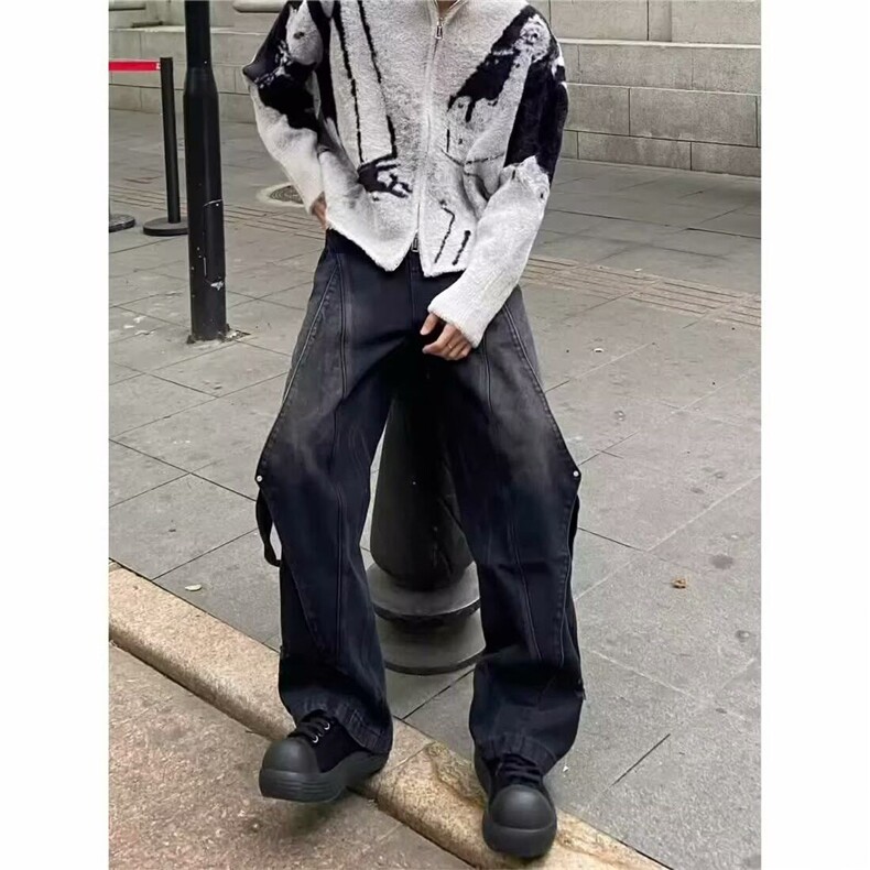 AK1730-P52美式高街复古重工拼接设计做旧水洗牛仔裤,男装牛仔裤,星座617A-2