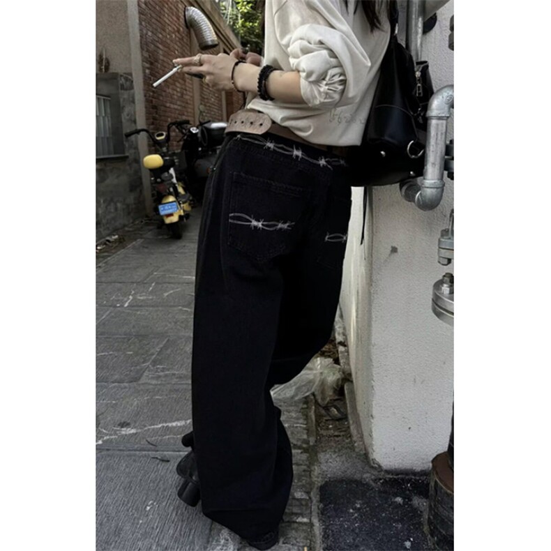 荆棘刺绣水洗ins风宽松直筒阔腿牛仔裤长裤男女款NS6079,男装牛仔裤,星座1116A（原606A-3）