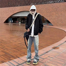 网络图复古明线拼接解构水洗牛仔裤男宽松直筒显瘦长裤潮NG52，男装牛仔裤，星座1116A-1（原606A）