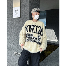 冬季仿貂绒毛衣男美式潮牌宽松字母提花情侣软糯针织衫MZ569-P57，男装针织衫/毛衣，星座412-3